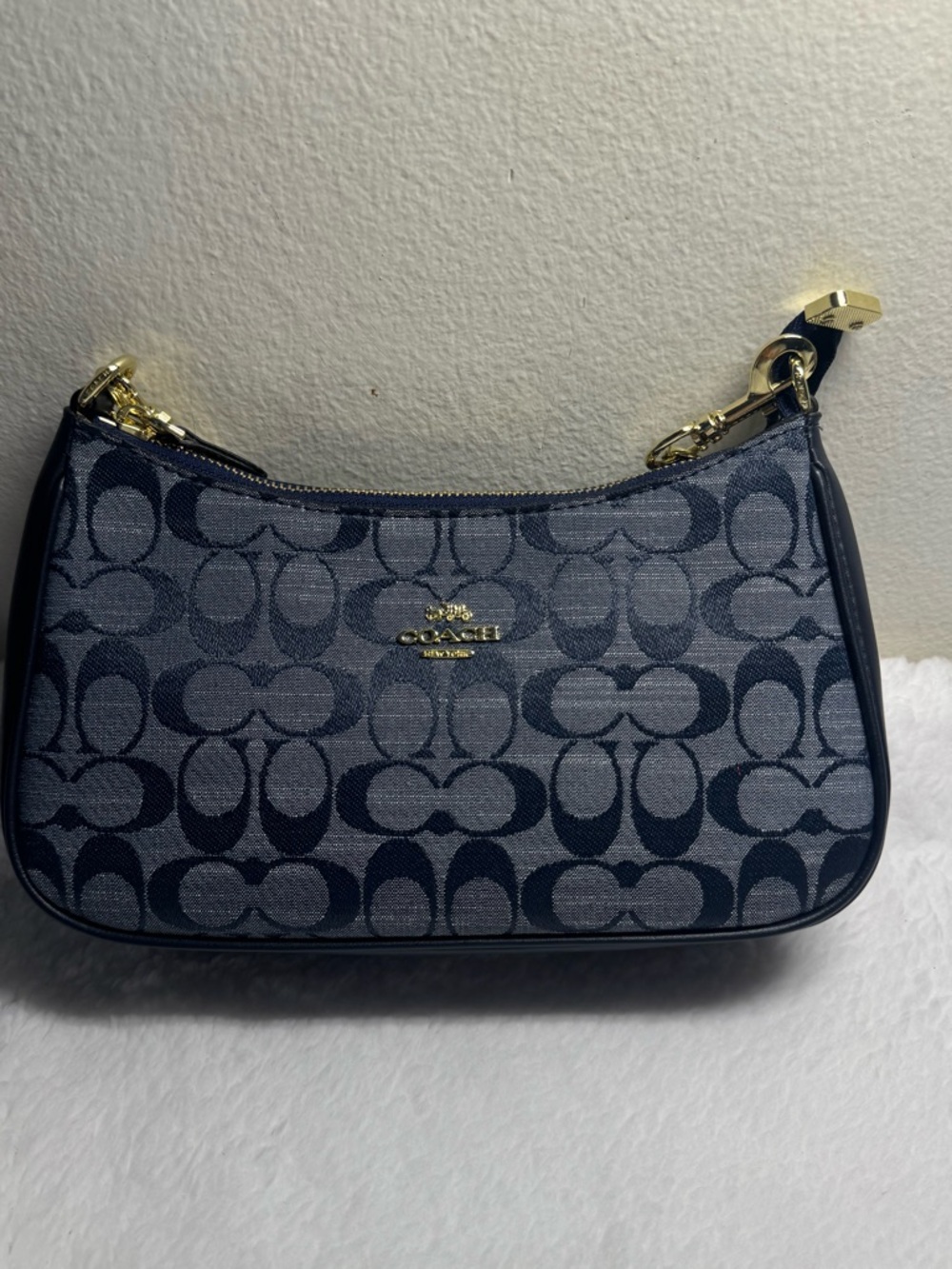 Coach Mini Hobo Bag in Navy and Black Signature Jacquard